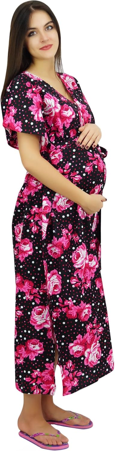 Bimba Kaftan Front Buttons Maternity Night Wear Printed Hospital Delivery Gown