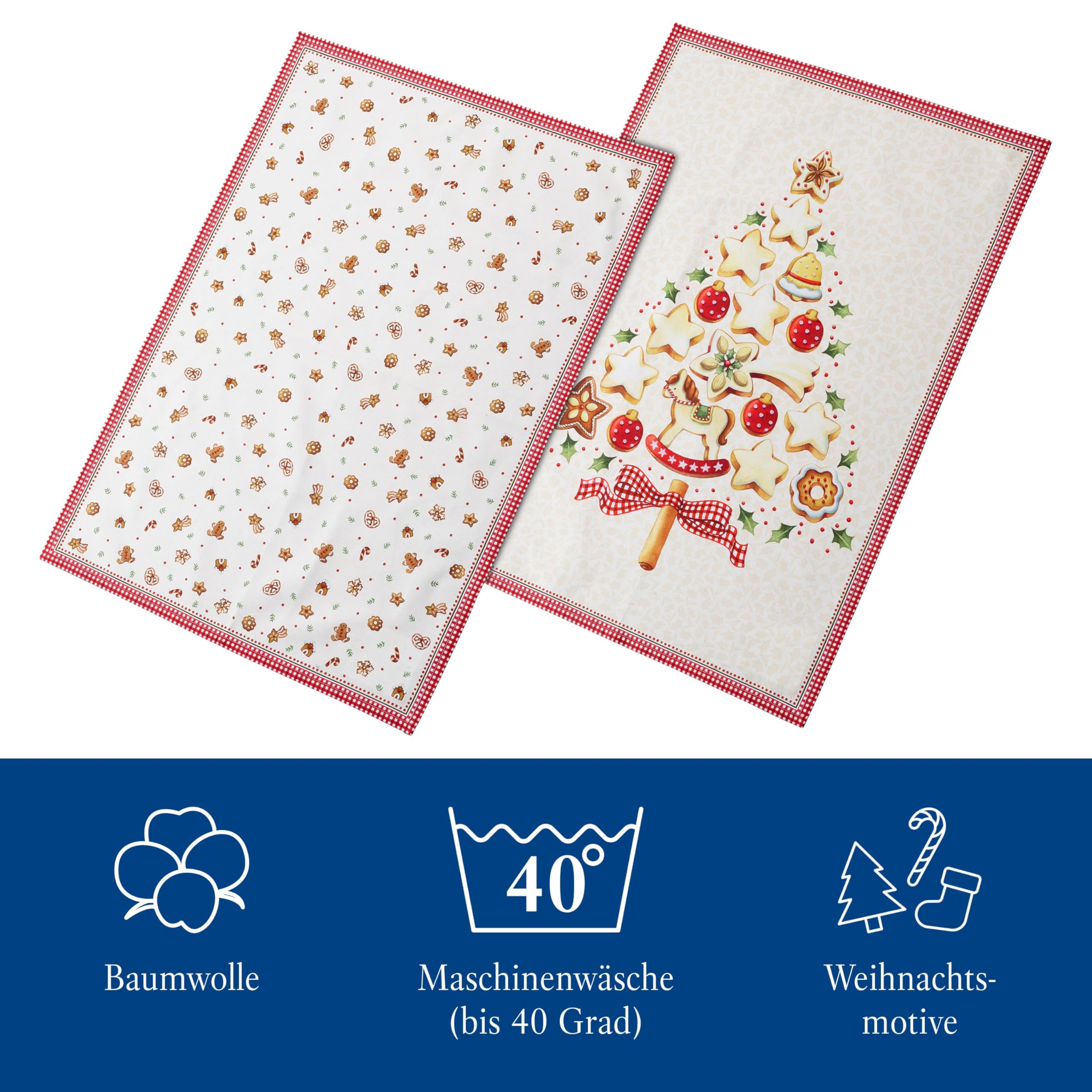 Villeroy & Boch Zestaw ręczników do herbaty Winter Bakery Delight, 2 szt., dekoracyjne ściereczki z motywami świątecznymi, z bawełny, wielokolorowe, 50 x 70 cm