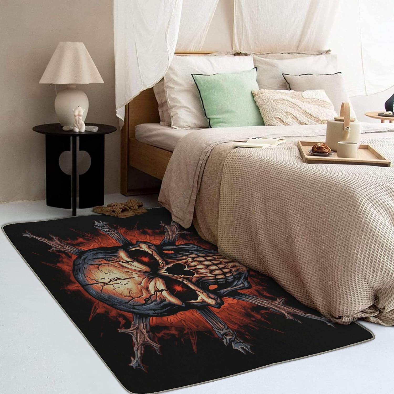 Skull Area Rug 2x3, Goth Rugs for Bedroom Living Room Entryway, Horror Home Decor Carpet, Machine Washable Non Slip Soft Low Pile Indoor Decorative Small Rug