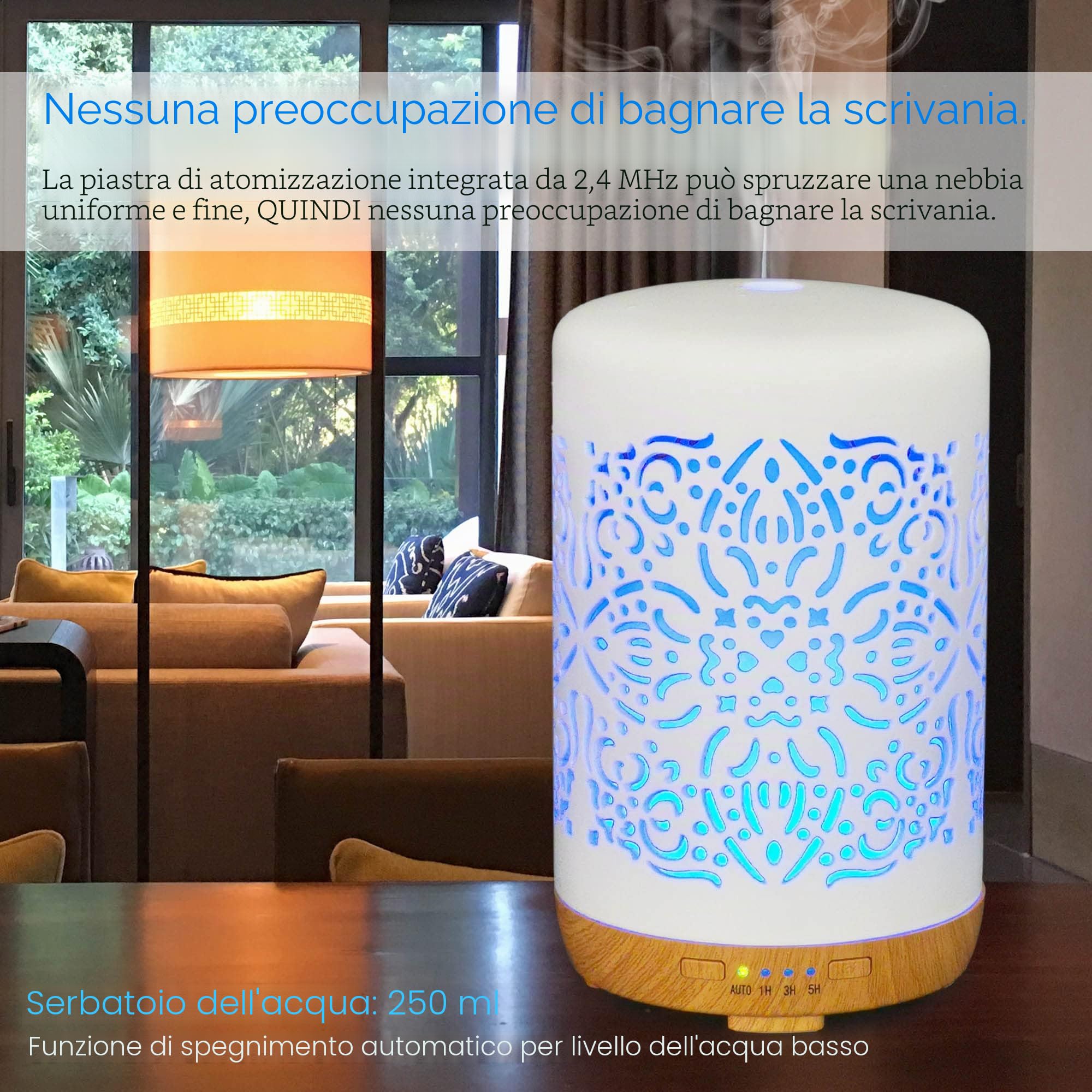 Earnest Living Diffusore Smart WiFi per oli essenziali, diffusore in ceramica, 250 ml, con app Alexa Google Home, controllo telefonico, LED e spegnimento automatico, umidificatore per ufficio,