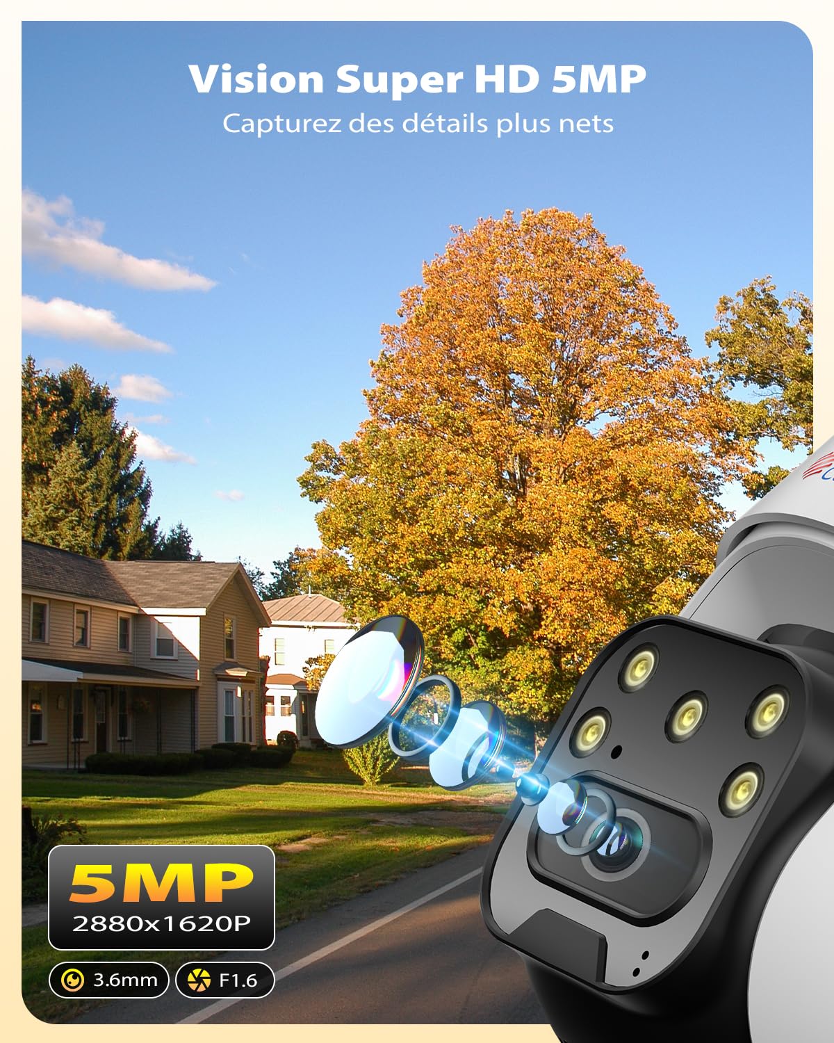 Ctronics 5MP Caméra Surveillance WiFi Exterieure, PTZ Camera IP Exterieur | WiFi 2,4/5GHz avec AI Détection Suivi Auto, Nocturne Couleur 30M, Audio Bidirectionnel, 128GB TF/Cloud/FTP/NVR