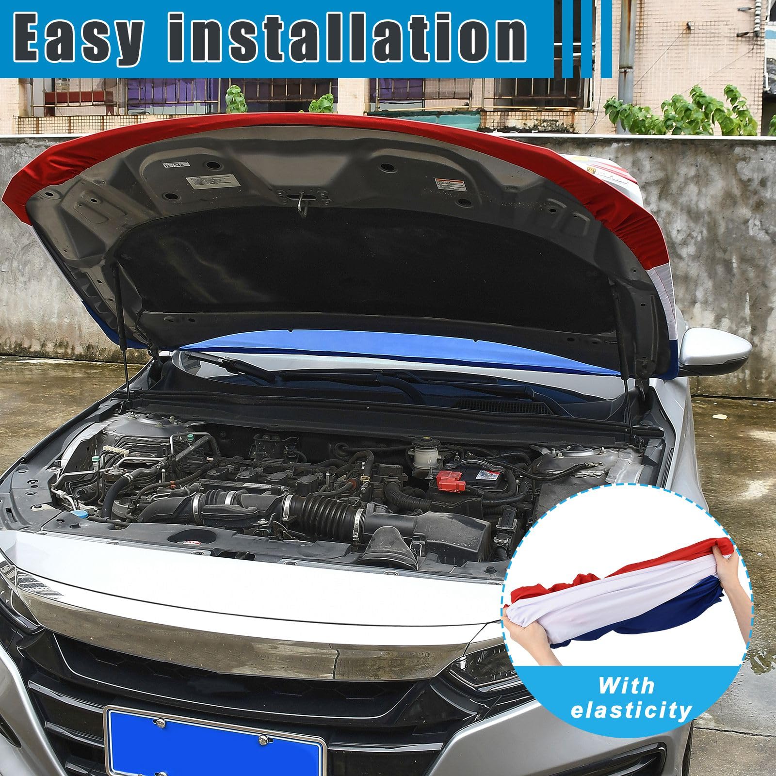 Blueshyhall Bâche de protection pour capot de voiture 120 x 150 cm élastique polyester résistant à l'usure lavable