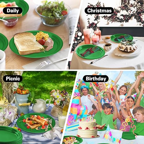 Miniatura 7 de 50 platos de plástico verdes desechables de 12 x 10 pulgadas, platos verdes para fiestas familiares, baby shower, cumpleaños, picnic, Navidad