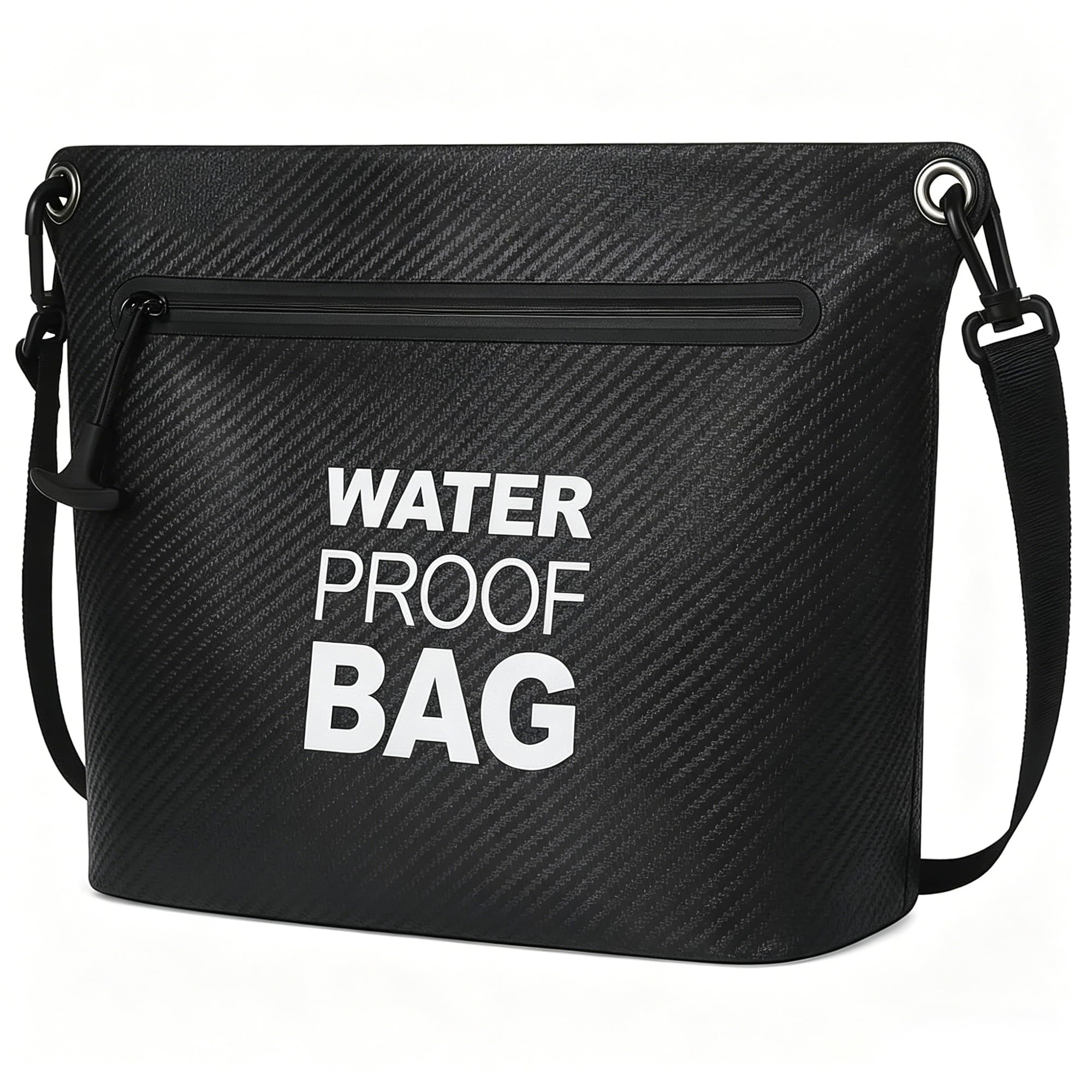 BLUEVER Borsa Impermeabile a Tracolla con Cerniera Ermetica, Borsa Dry Bag Leggera con Tracolla Regolabile per Spiaggia, Nuoto, Viaggi e Uso Quotidiano (nero)