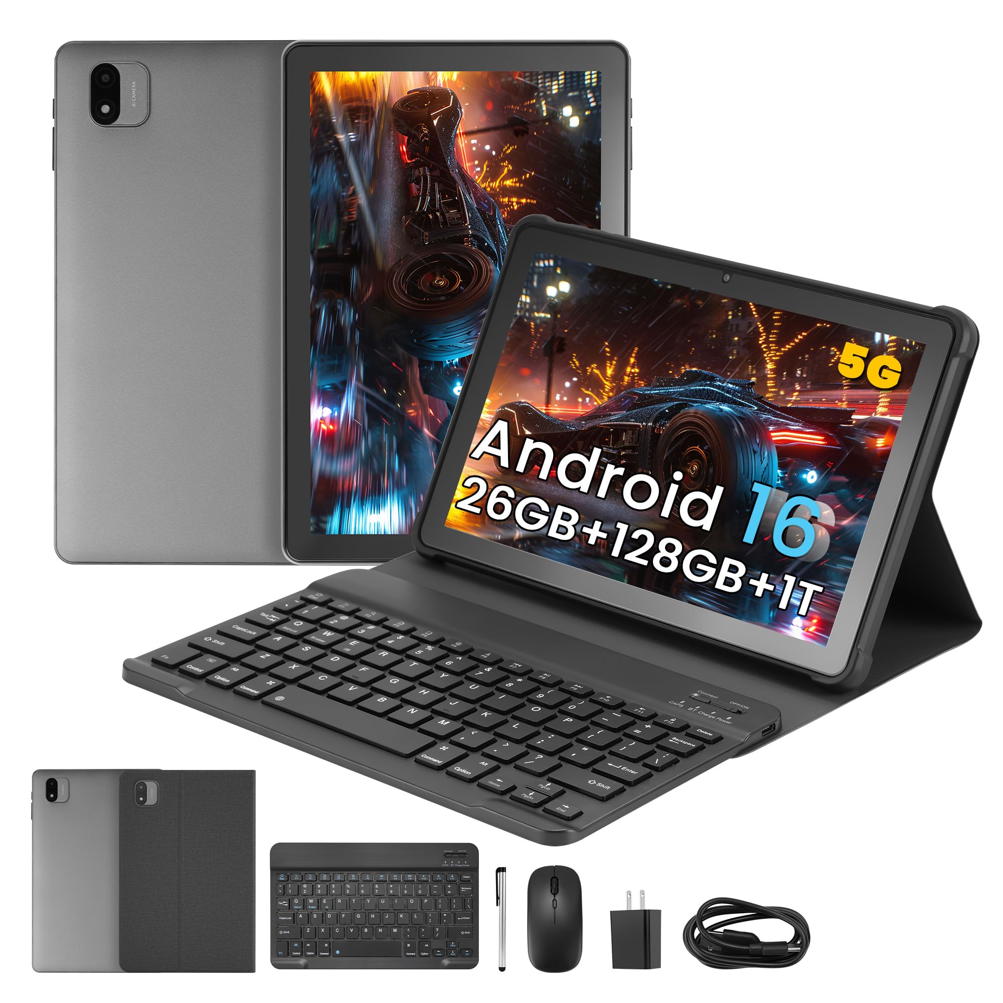 Paaxoo Android 16 Tablet, 25,7 cm (10,1 Zoll), HD IPS, 26 GB RAM, 128 GB ROM, WiFi（Grau
