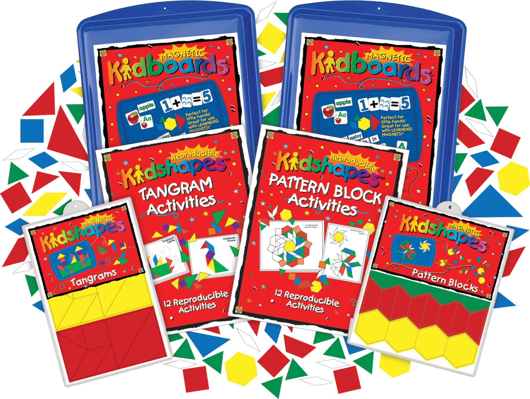Barker Creek Learning Magnets Kit, Tangram, Pattern Block, Magnetic-Receptive Kidboards & 26 Reproducible Patterns (2340)