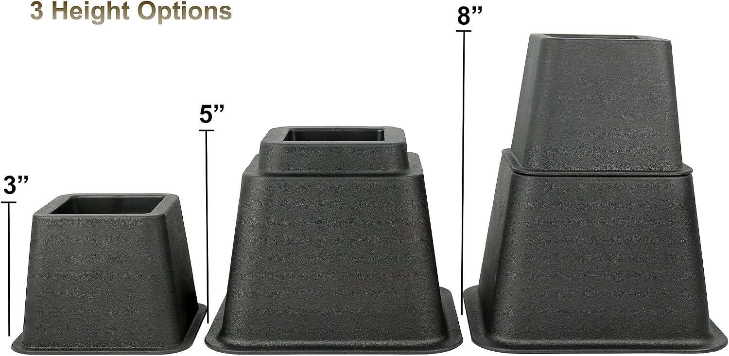 Greenco Adjustable Bed and Furniture Riser,Great For Under Bed Storage, 3 Height Option Risers, 8 Inch Bed Riser