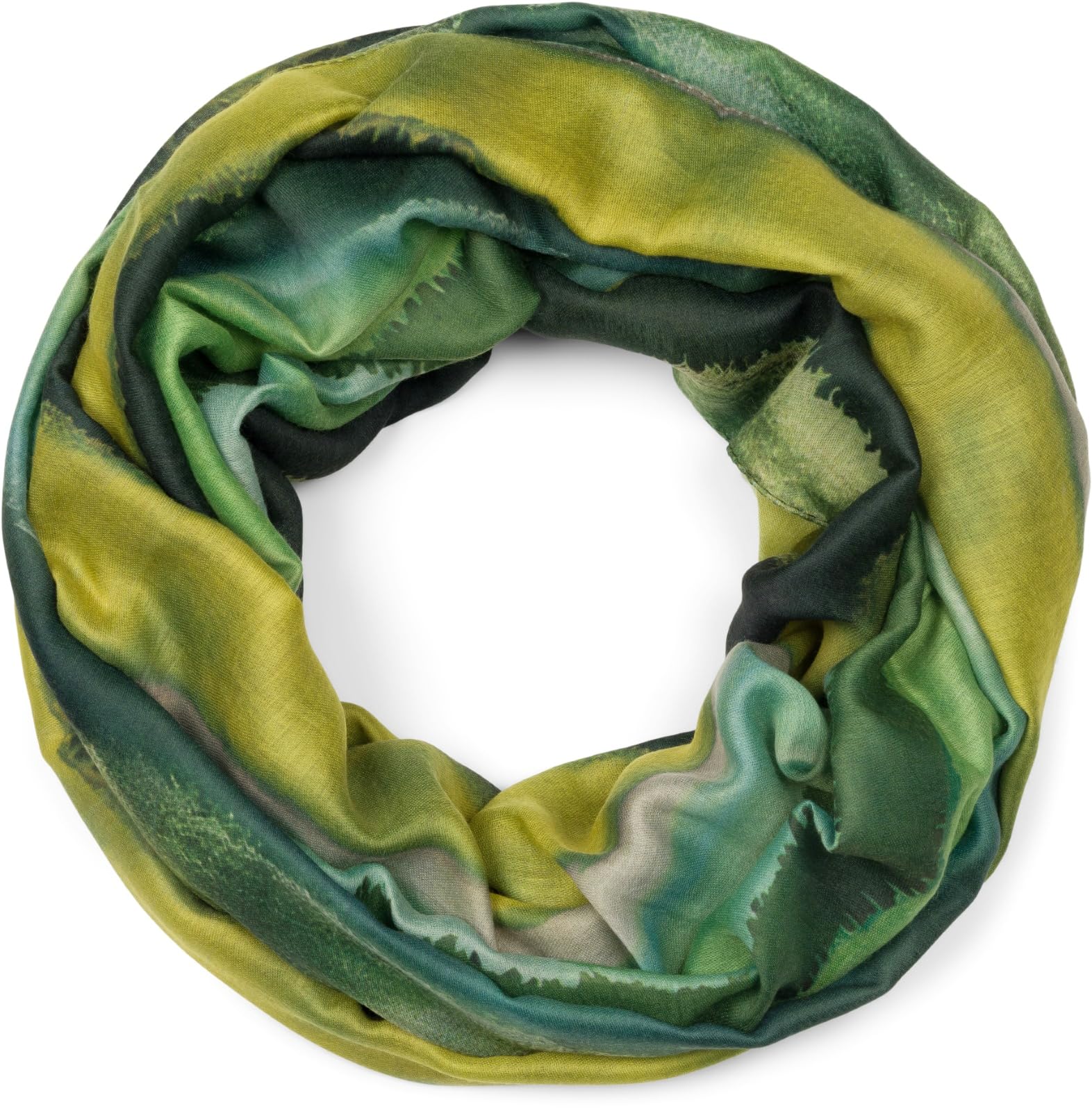 Stylebreaker Women's Dark Green-Green Loop Scarf With Elegant Watercolour Gradient, Light And Soft Tube Scarf, Multicoloured 01017163, Colour: