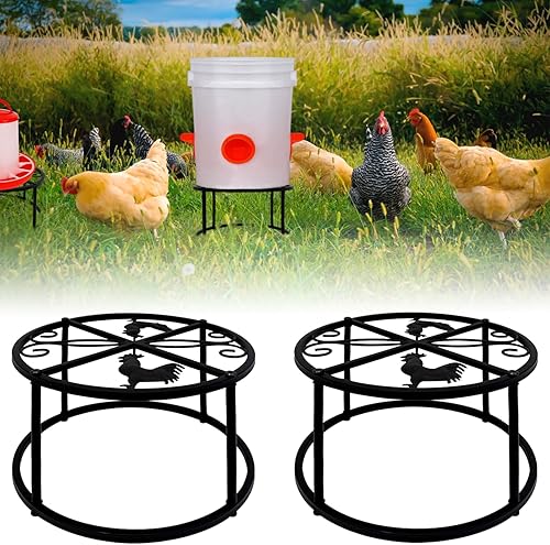 Miniatura 8 de 4 soportes de metal para bebederos de pollos con 4 patas y base redonda, soporte resistente para cubos, barriles equipados con puerto de alimentador