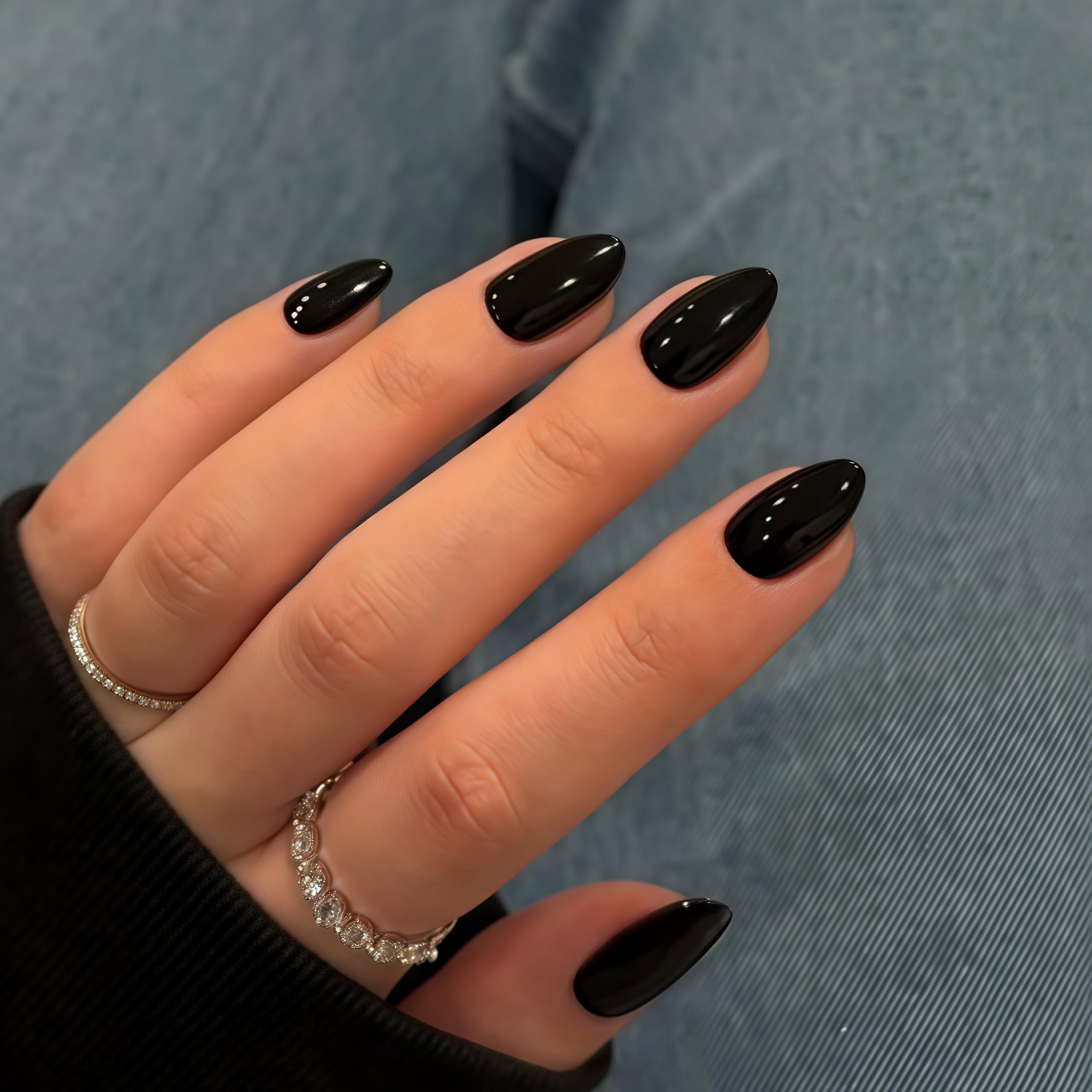 Black Press on Nails Short Oval Round Nails Glue on, SXVME Short Fake Nails Press ons, Acrylic False Nails Handmade of Gel, Best Thick Natural Almond