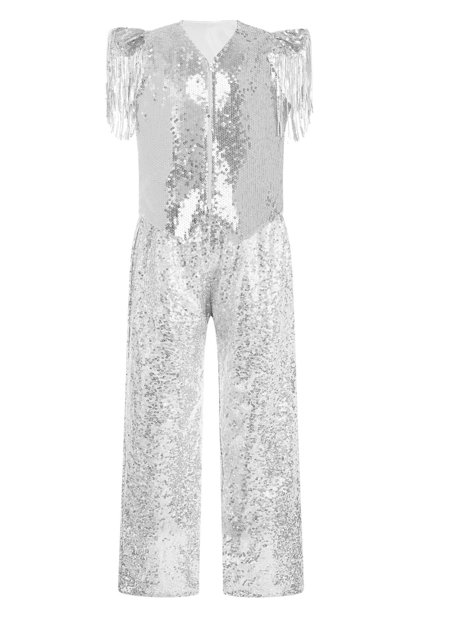 Niña Conjuntos Chaleco Y Pantalones Trajes Disco Jazz Brillantes