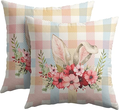 Miniatura 9 de Juego de 2 fundas de almohada de 16 x 16 pulgadas con diseño de flores para exteriores, color azul brillante, gris claro, floral, fundas de almohada