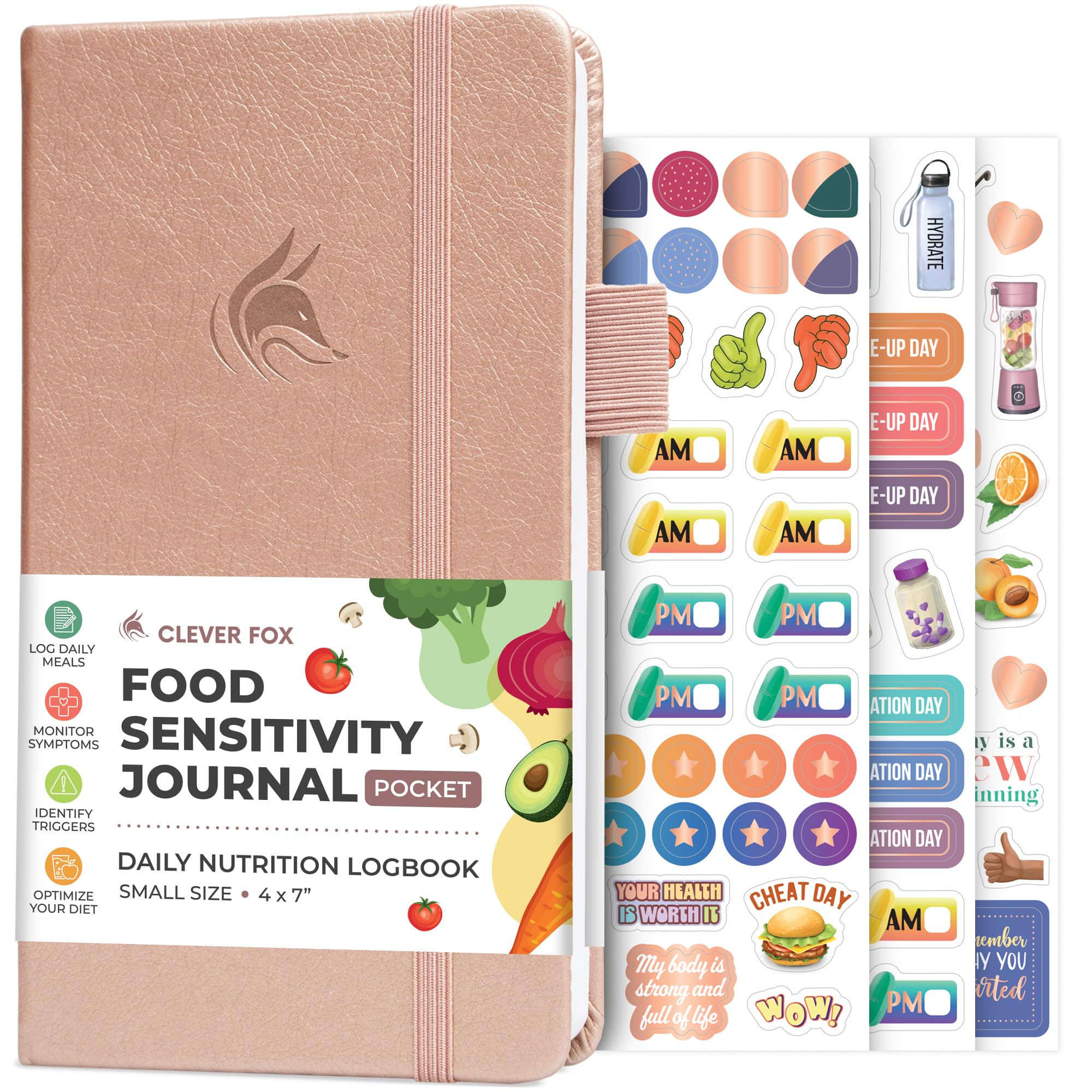 Clever Fox Food Sensitivity Journal Pocket – Daily Intolerance & Symptom Log for IBS, Diabetic, Low Fodmap, Elimination Diet – Health Tracker, 3.7x6.7 (Rose Gold)