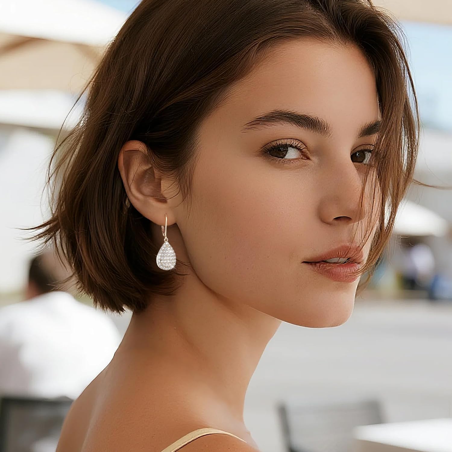 ALEXCRAFT 925 Sterling Silver Dangle Earrings, 14K Gold Plated Heart Waterdrop Earring for Women Trendy Hypoallergenic Leverback Earings Wedding Cubic Zirconia Dangle Earrings Jewelry for Women - Image 5