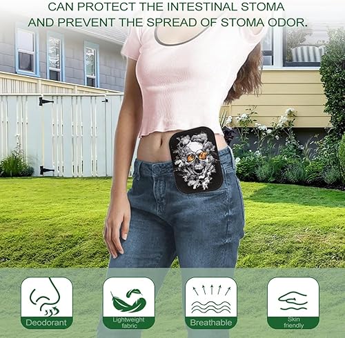 Miniatura 4 de Rnyleeg Suministros de colostomía para hombre, diseño de calavera de fuego, accesorios de ostomía reutilizables para ileostomía, cuidado del estoma,
