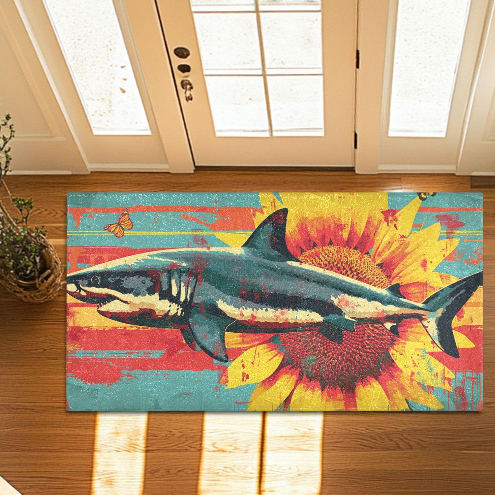 Door Mat Indoor Entrance, Super Absorbent Microfiber Door Mat, Non-Slip Washable Pet Rug, Entryway Carpet, Shark (12) Machine Washable Outdoor mat, 20