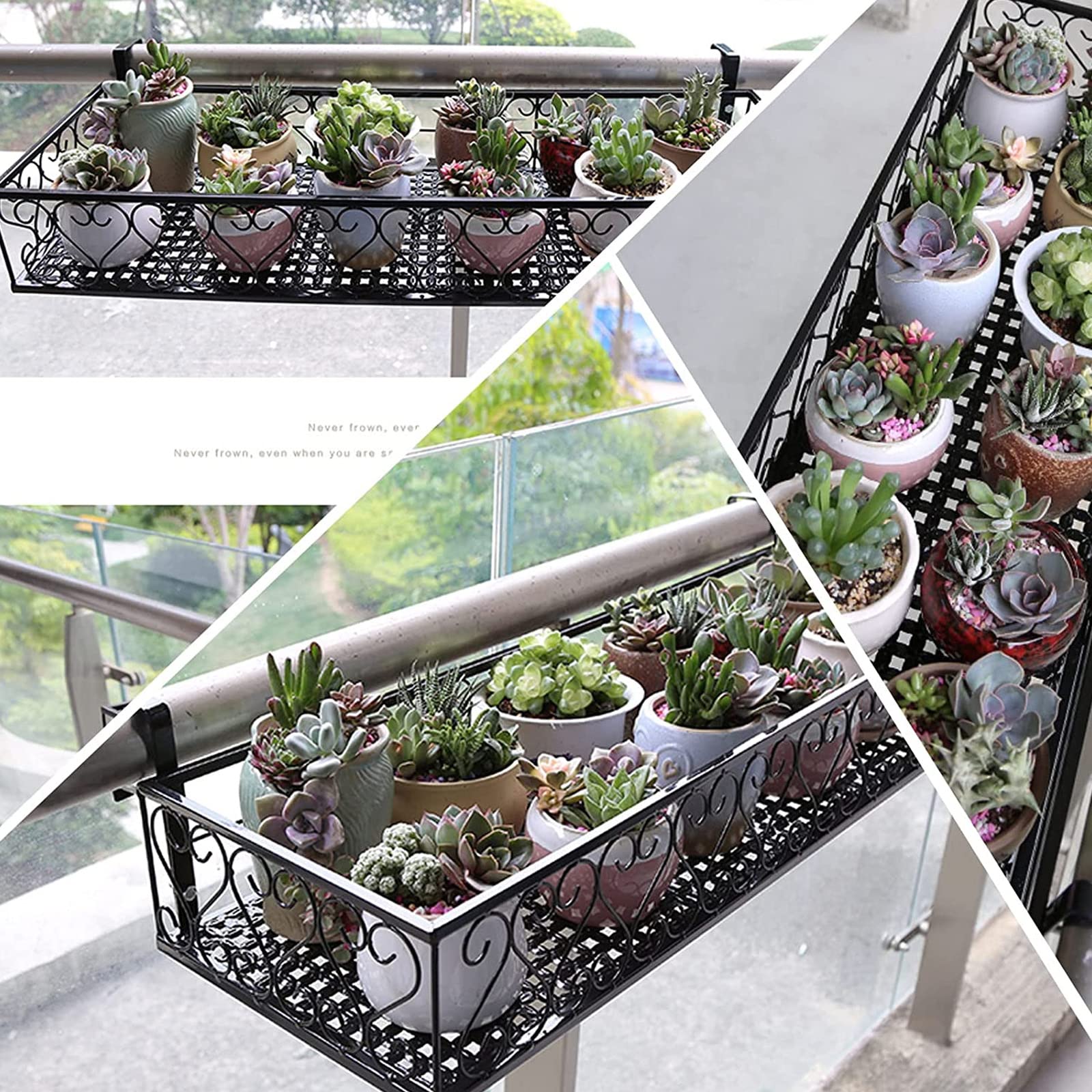 120 x 20 x 12 cm żelazna doniczka na balustradę - trwały wiszący stojak na kwiaty balkonowe do roślin zewnętrznych idealny do ogrodu i patio pasuje do żelaznych ogrodzeń i balustrad