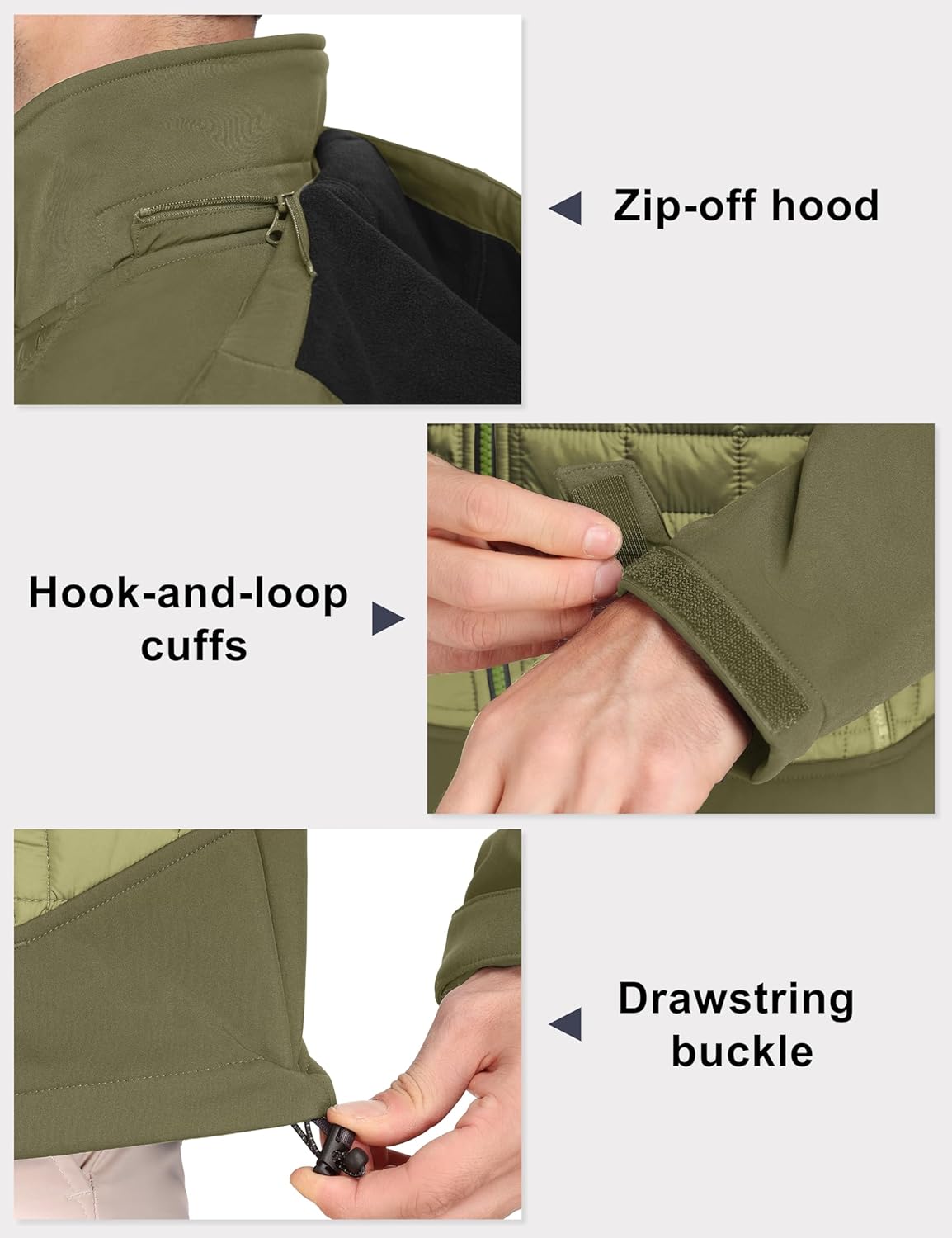 Little Donkey Andy Men's Lightweight Insulated Hybrid Jacket for Hiking Running Ski Thermal Warm with Removable Hood - Image 5