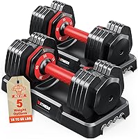 Vista 1 de Adjustable Dumbbells Set of 2, 1 Hand Adjustable Weights Dumbbells Set, 5 in 1/10 in 1 Free Dumbbell with Anti-Slip Texture Handle, 25/55/80lb Pair