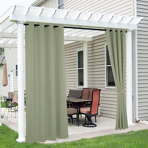 Miniatura 11 de RYB HOME Outdoor Curtains Blackout - 2 Panels Outside Curtains Waterproof Thermal Insulating for Patio Porch Garage Garden Gazebo Universal Biscotti