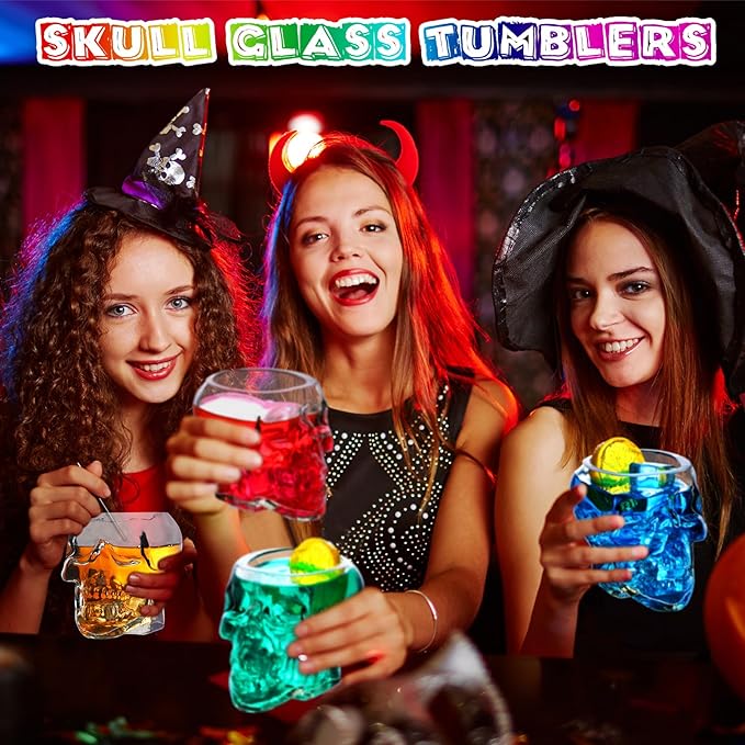 Dandat 4 Pcs Halloween Skull Glass Cup 12 oz Wine Glass