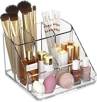 Ettori Makeup Organiser Tray,Vanity Cosmetic Organiser with 6-Compartment,High Clear Acrylic Countertop Storage for Cosmetic,Jewelry, Skincare,Stationery.