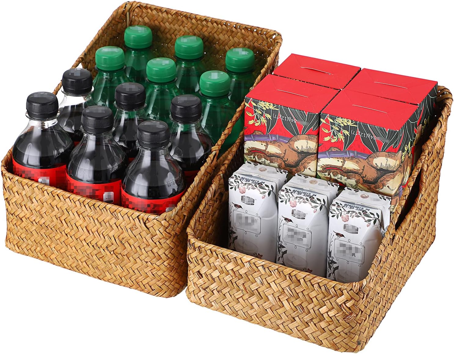 IGNPION Set of 2 Seagrass Storage Shelves Baskets, Trapezoid Woven