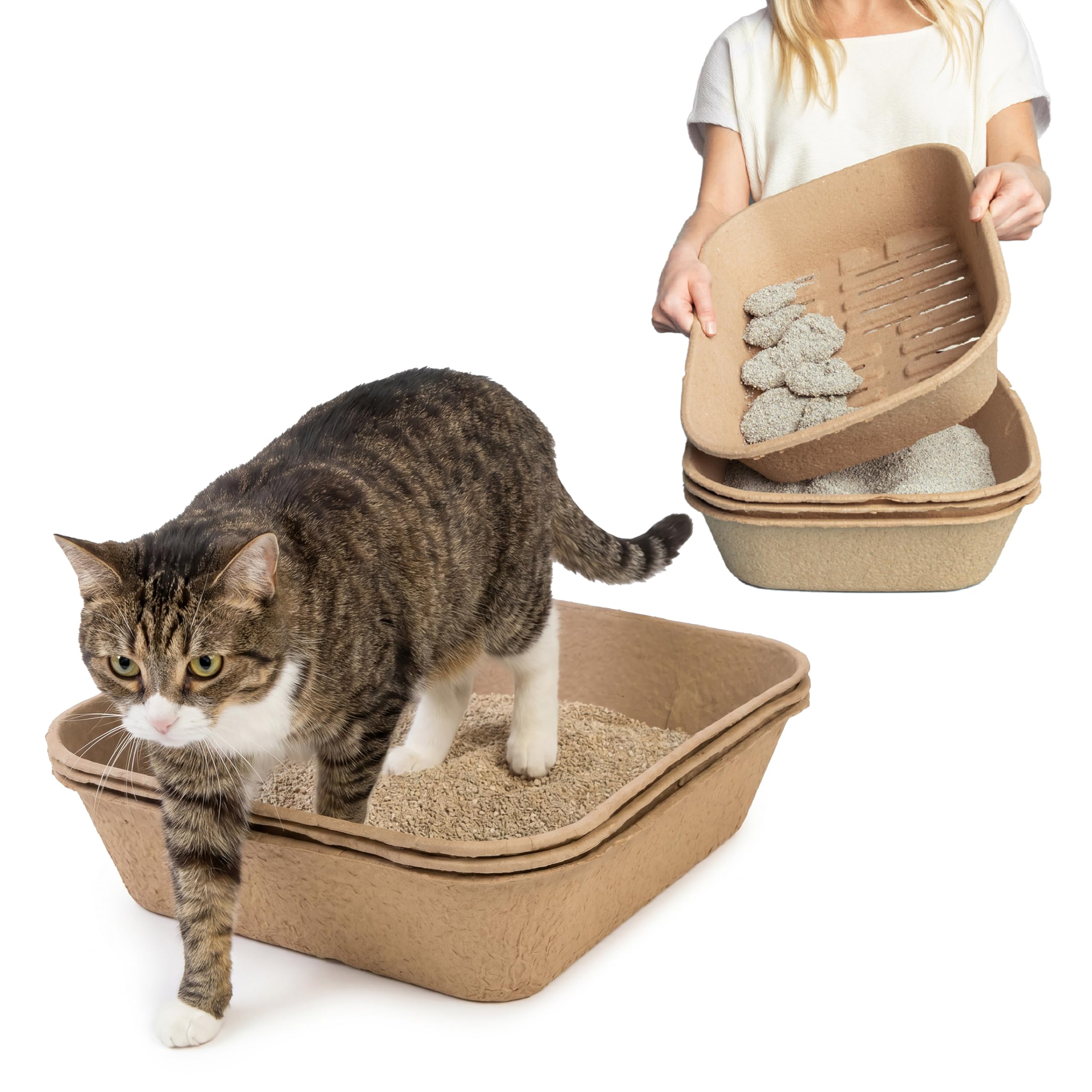 Kitty Sift (Set of 1 Litter Box & 5 Sifting Liners) Sustainable, Clean, Sifting, Disposable Cat Litter Box Kit - Jumbo, 6-Set Kit