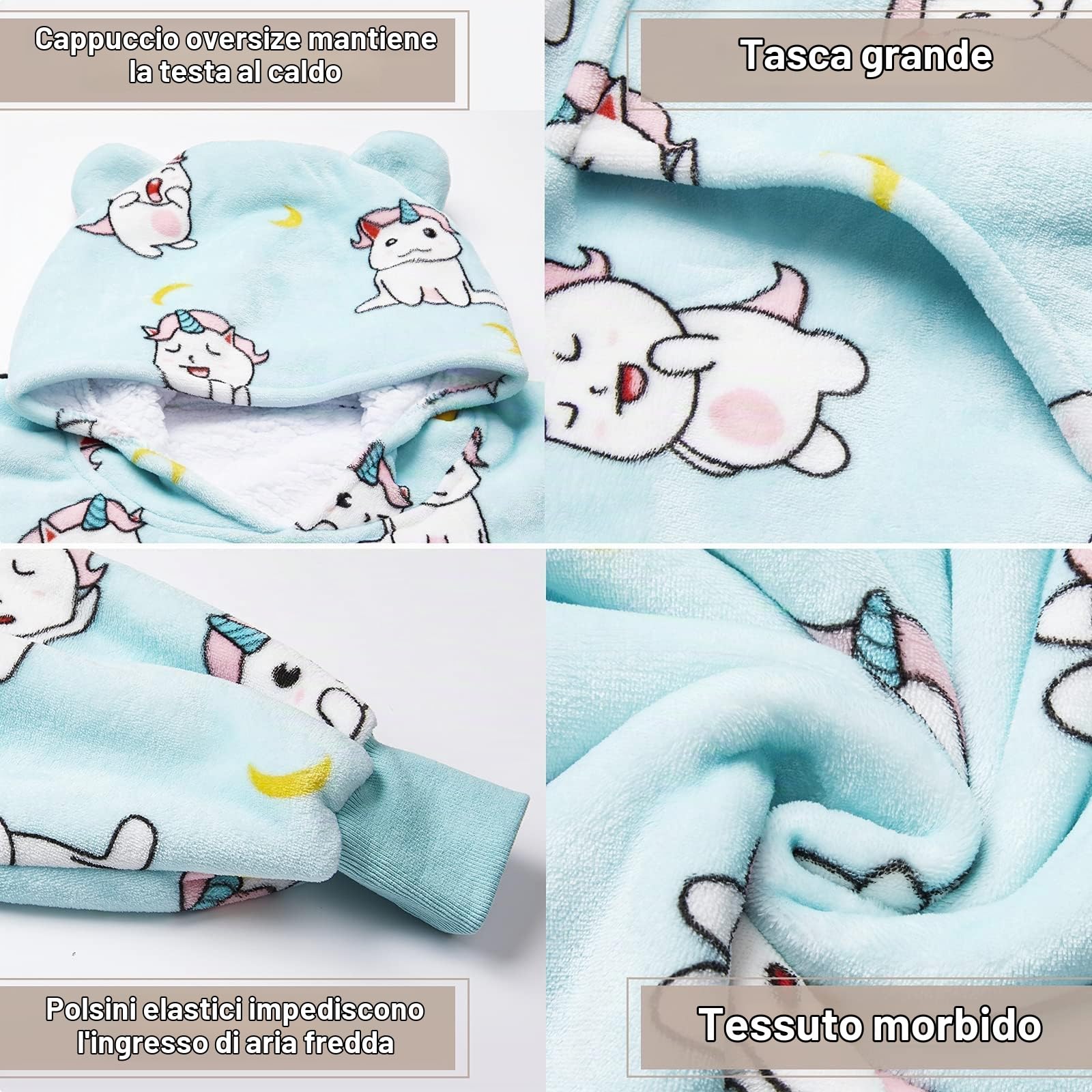 THREE POODLE Felpa Coperta Oversize Donna, Pile Gigante con Maniche e Cappuccio