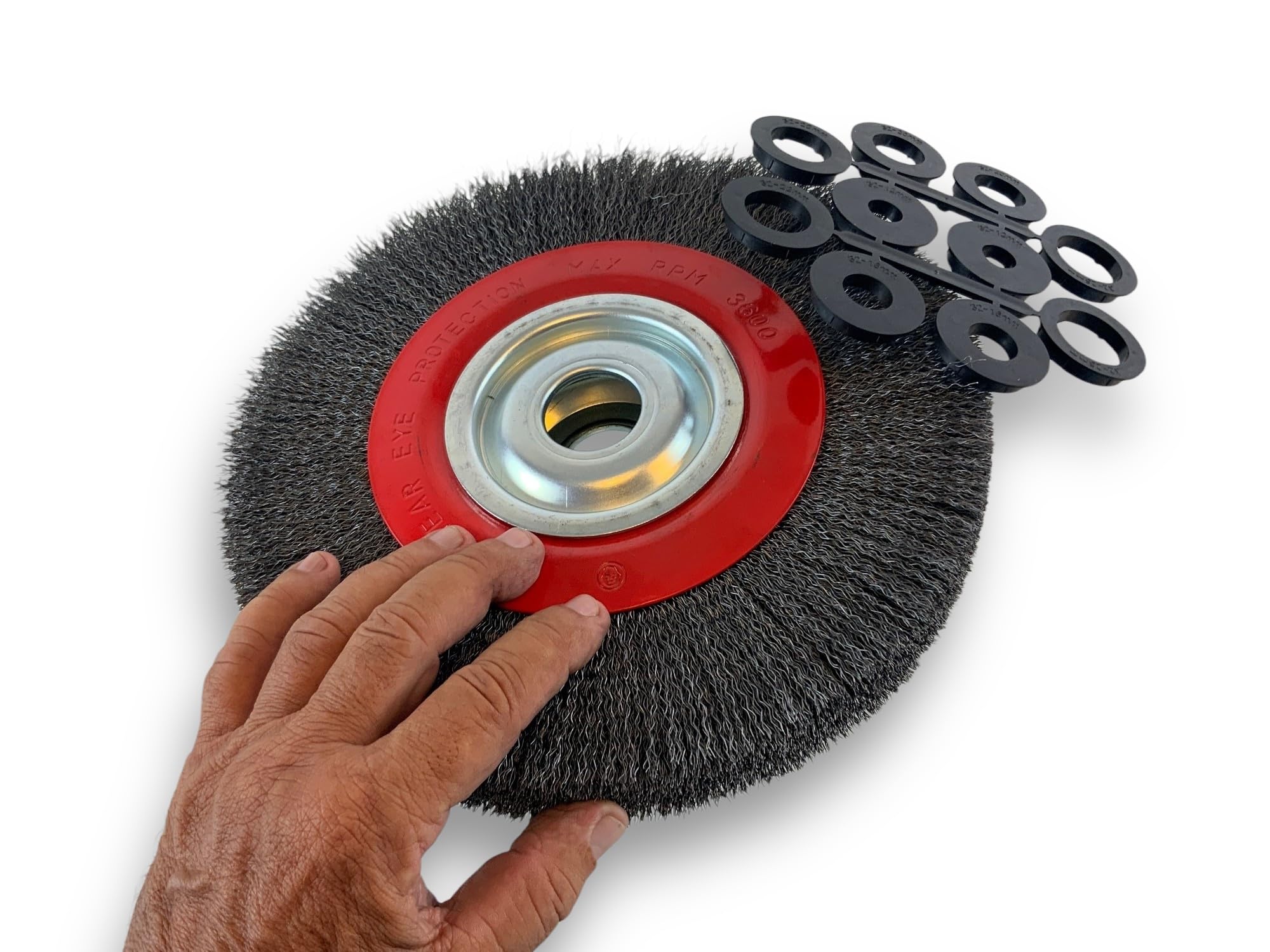 Brosse circulaire ACIER | Ø 250 mm | Epaisseur 3 rangs | Fil dur 0.30 mm ondulé | Alésage 32 mm + réducteur bague 25/22/20/16/12 mm | Touret meuleuse affûteuse ponceuse | Kibros 231253AT