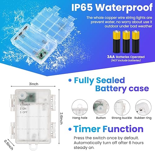 Miniatura 2 de Paquete de 4 luces de hadas multicolor alimentadas por pilas, 20 pies, 60 LED, impermeable, luz intermitente, alambre de cobre plateado con