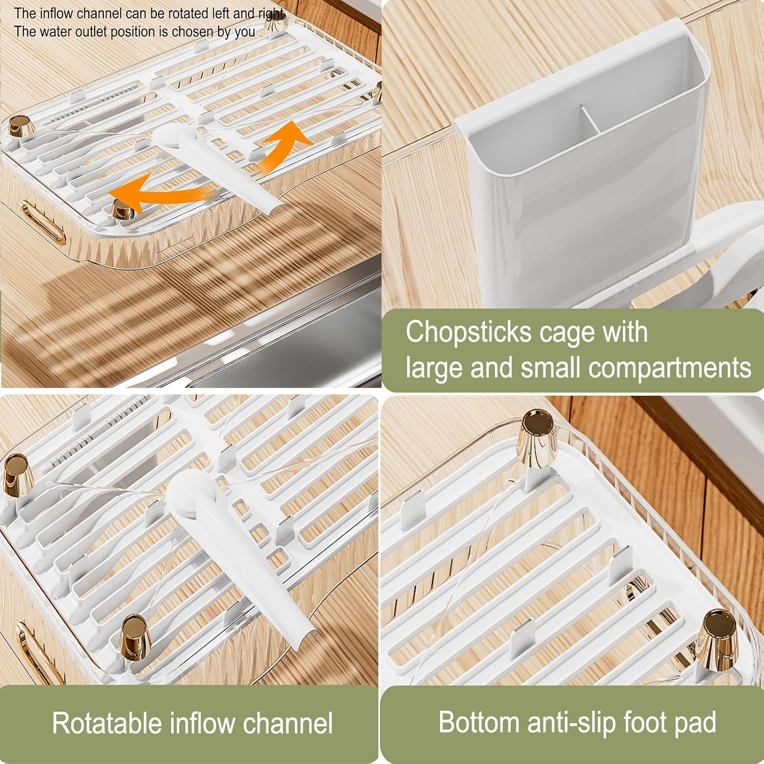 Dish Drying Rack in Sink, Dish Drainers for Kitchen Counter Dish Rack with Swivel Spout Dish with Removable Utensil Holder