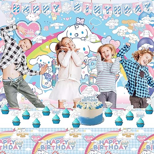 Miniatura 6 de Suministros de decoración de fiesta de cumpleaños kawaii que incluyen pancarta de feliz cumpleaños, globo, telón de fondo, mantel, remolinos