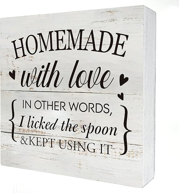 Funny Kitchen Wooden Box Sign Desk Decor Rustic Homemade with Love Wood Block Plaque Box Sign for Home Kitchen Shelf Table Decoration (5 X 5 Inch)