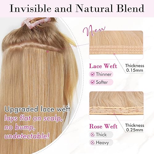 Miniatura 4 de REECHO Extensiones de cabello con pinzas, 4 extensiones de cabello largo y lacio, de 24 pulgadas, de trama de encaje invisible, extensiones de