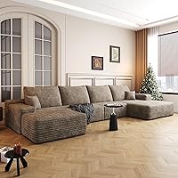 EAFURN 135.4" Oversized U-Shaped Modular Sectional Sofa, Corduroy Cloud Couch with Chaise Lounge & Ottoman, Deep Seat for Living Room
