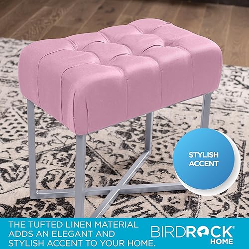 Miniatura 20 de BIRDROCK HOME Taburete rectangular copetudo con cojín acolchado suave, silla de tocador versátil para dormitorio, sala de estar, baño, asiento