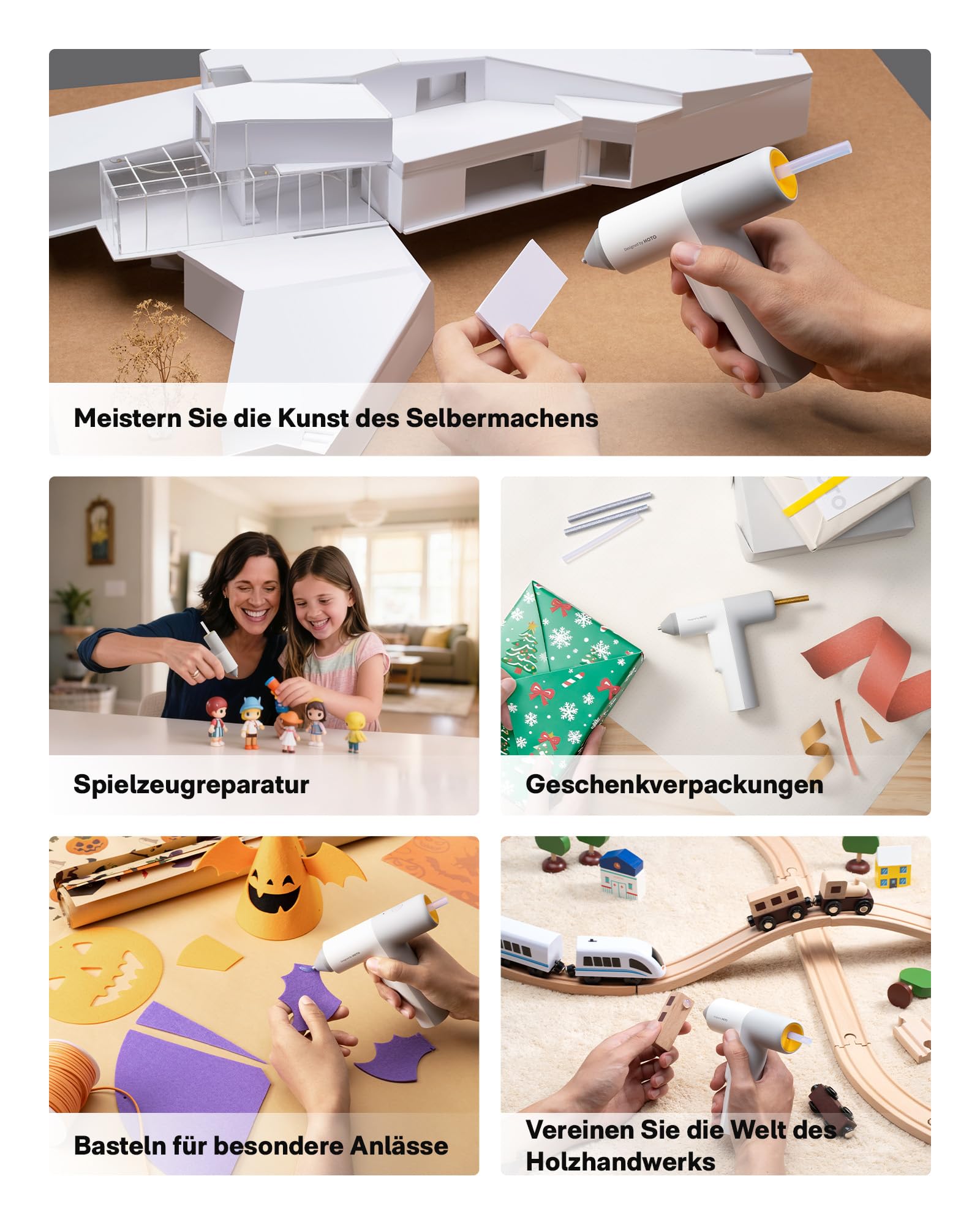 HOTO Akku Heißklebepistole Pro, Automatische Klebstoffausgabe, Mini Akku Klebepistole mit 40 Heißklebesticks, Heissklebepistole Kabellos für DIY Kunst, Handwerk & Schnelle Reparaturen im Haus Büro