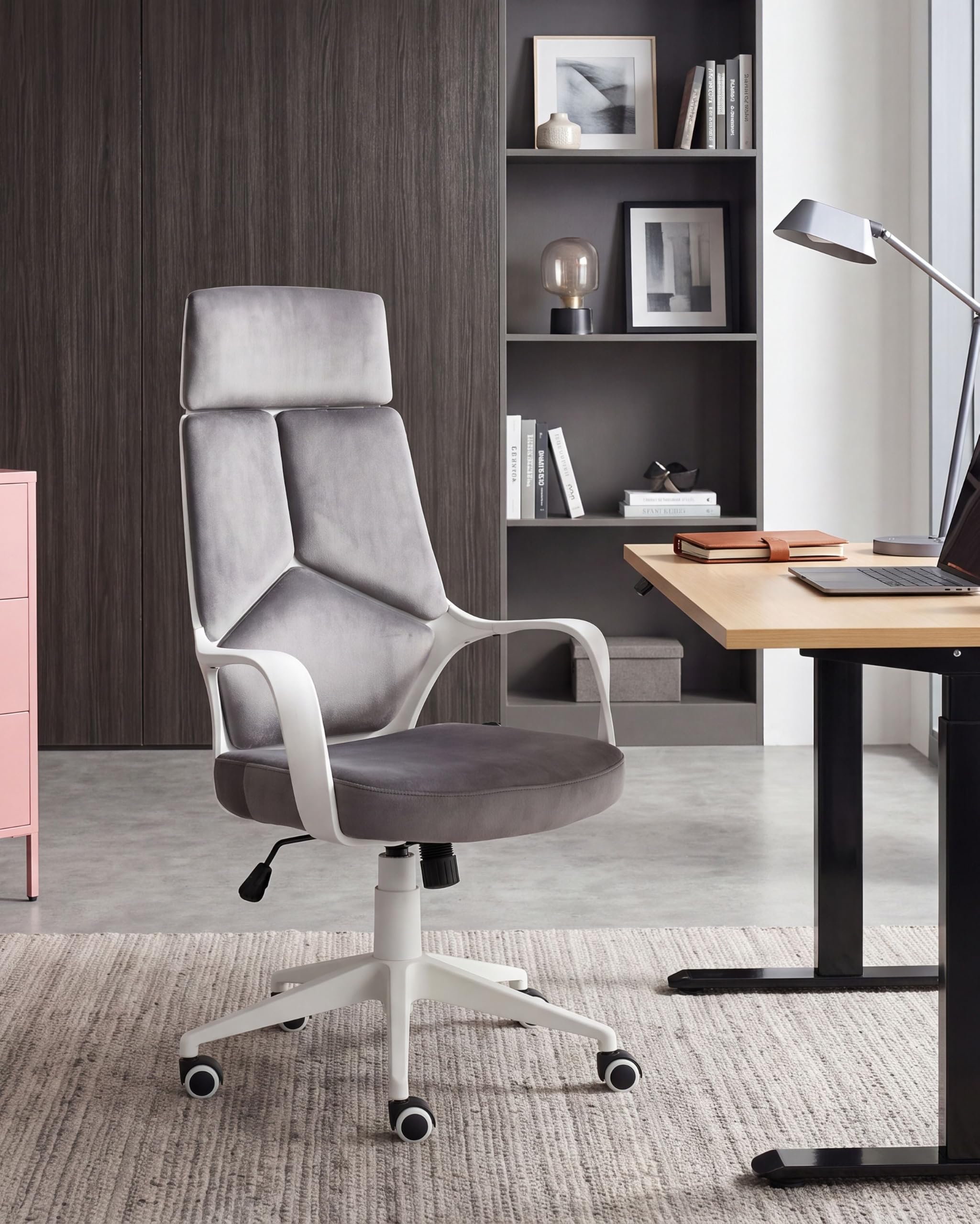 Krzesło biurowe welurowe regulacja wysokości obrotowe ergonomiczne szare Delight