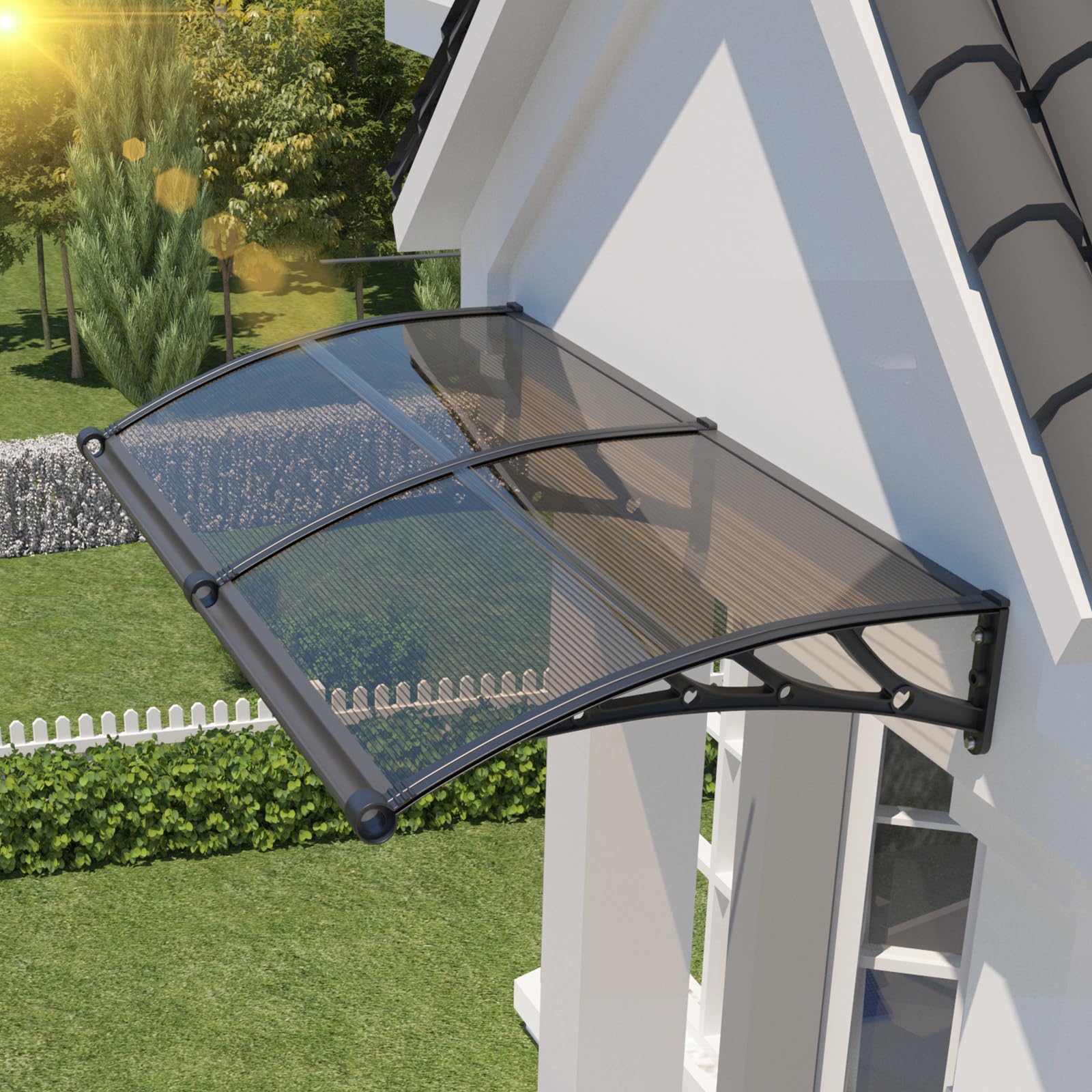 JYJNHOME 48×80 Inch Awning for Door Entrance,Polycarbonate Window Canopy Exterior with Drainage,UV/Rain/Snow/Sun Protection,Spliced Overdoor Shelter