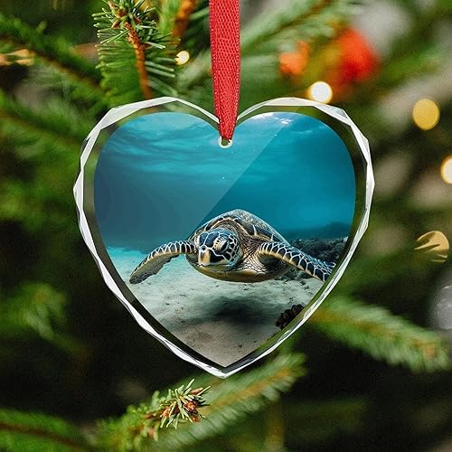 Miniatura 4 de 3" Heart Ornament - Crystal Glass Xmas Tree Decor, Underwater Diving Sea Turtle Christmas Ornaments Romantic Hanging Decoration for Christmas Tree,