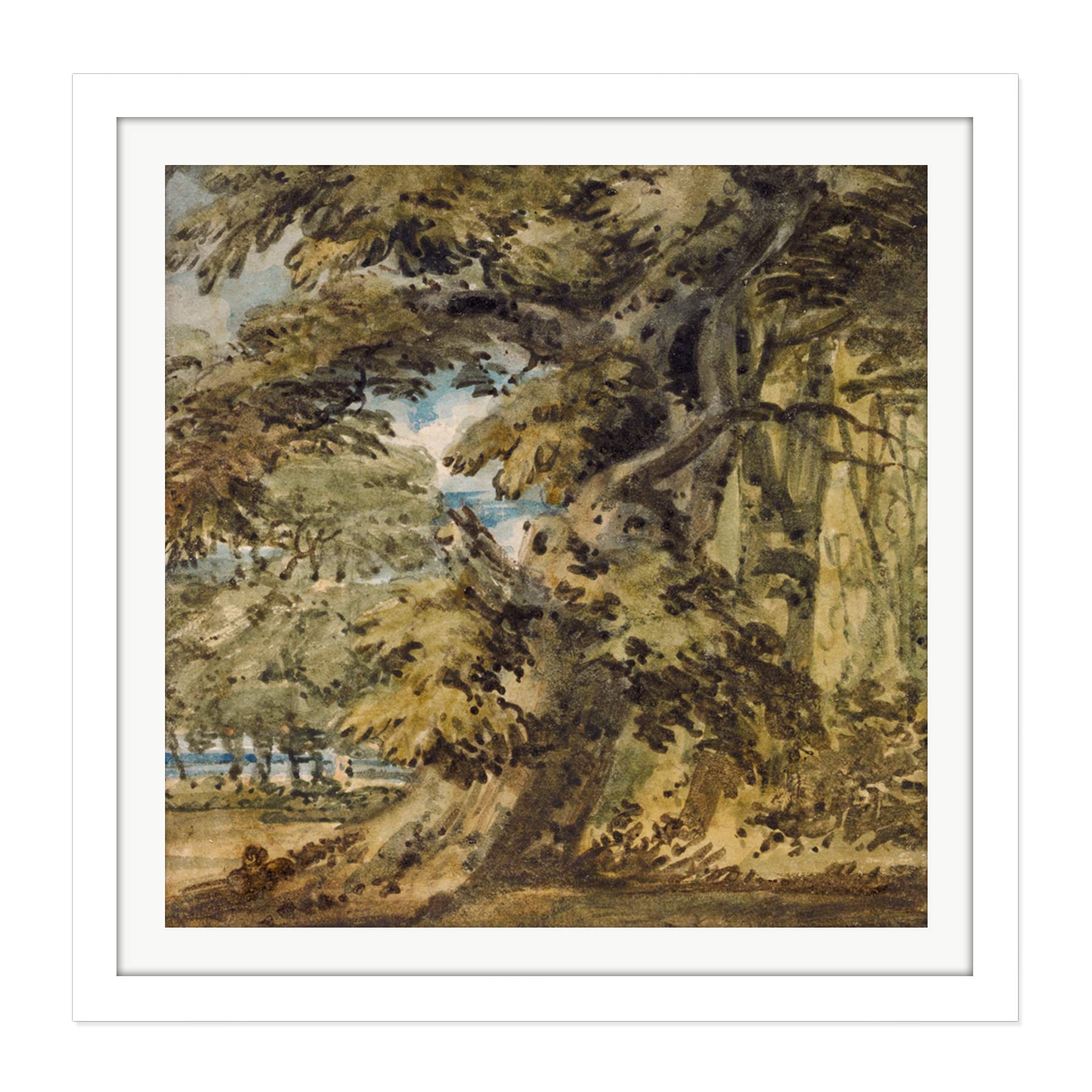 Artery8 Girtin Wooded Landscape Painting Square Wooden Framed Wall Art Print Picture 16X16 Inch