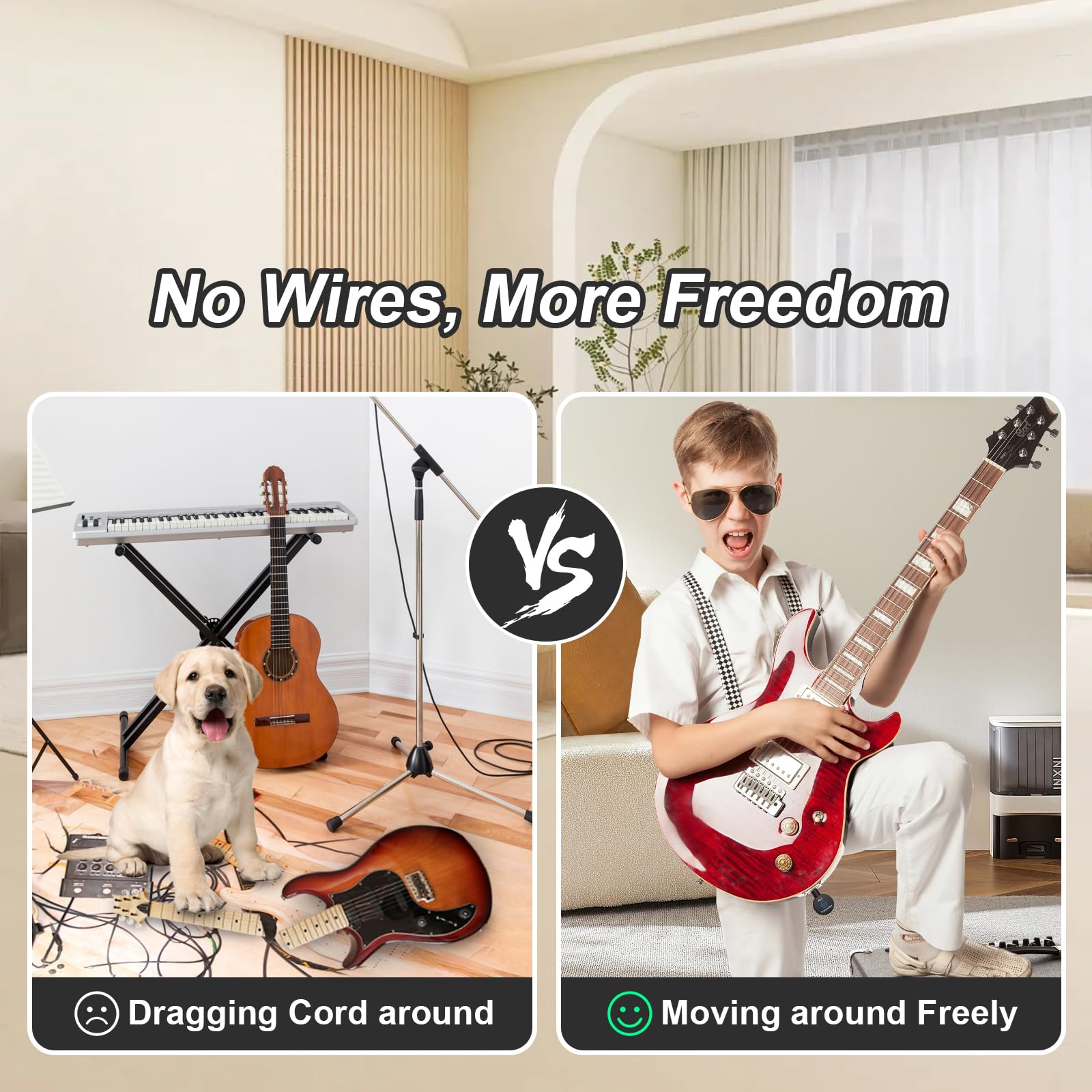 A13 Wireless Gitarrensystem 2.4GHz 2 Modi, Daumengröße, Wiederaufladbarer Li-Akku, 100ft Reichweite, 10 Stunden, Plug & Play für Gitarre, Bass (1TX + 1RX)