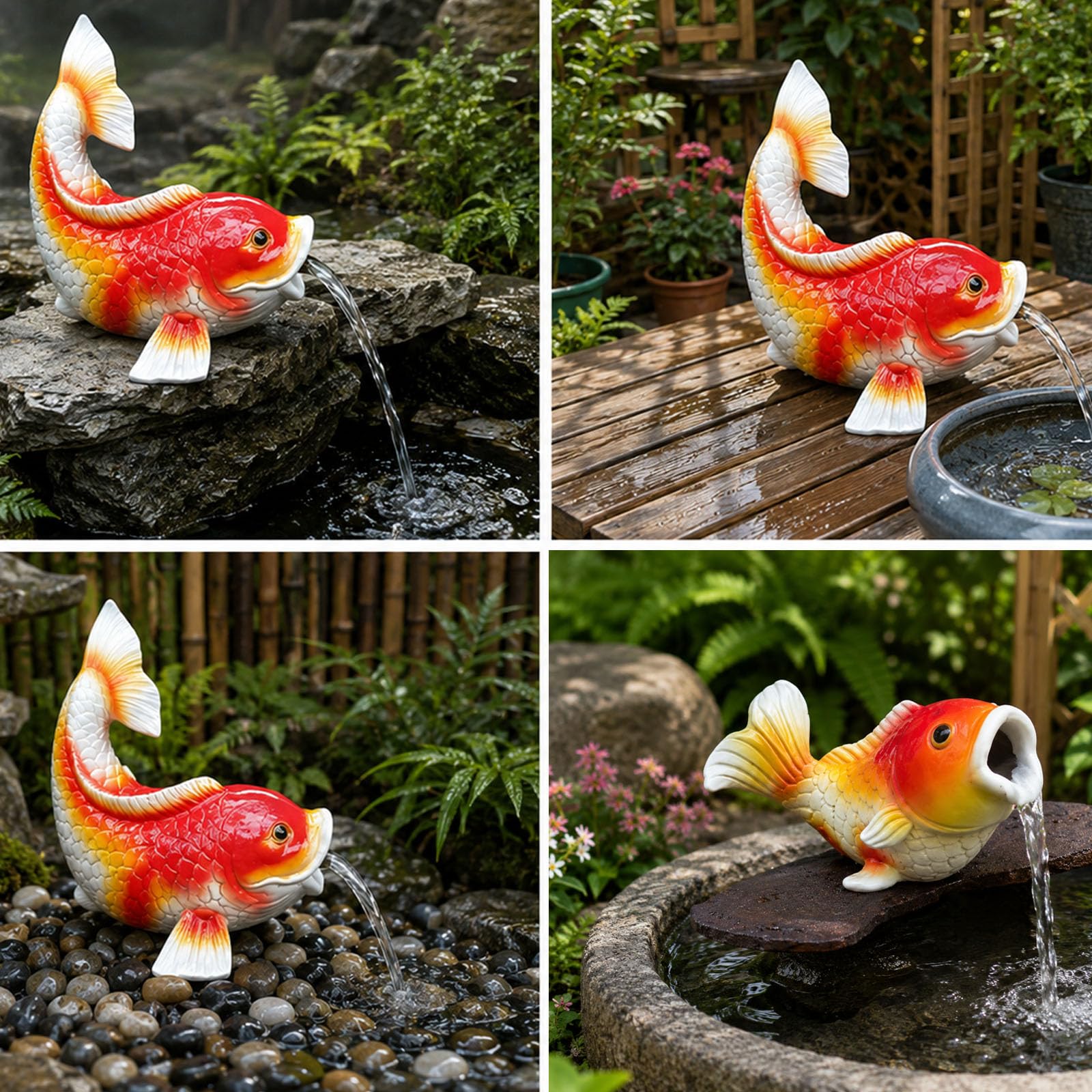 Zampilli D'Acqua per Piccoli Laghetti Statua Carpa Koi In Resina Con Getto D'Acqua Con Pompa Dell'Acqua Fontana Giardino per Laghetto Patio Cortile Acquario Without base