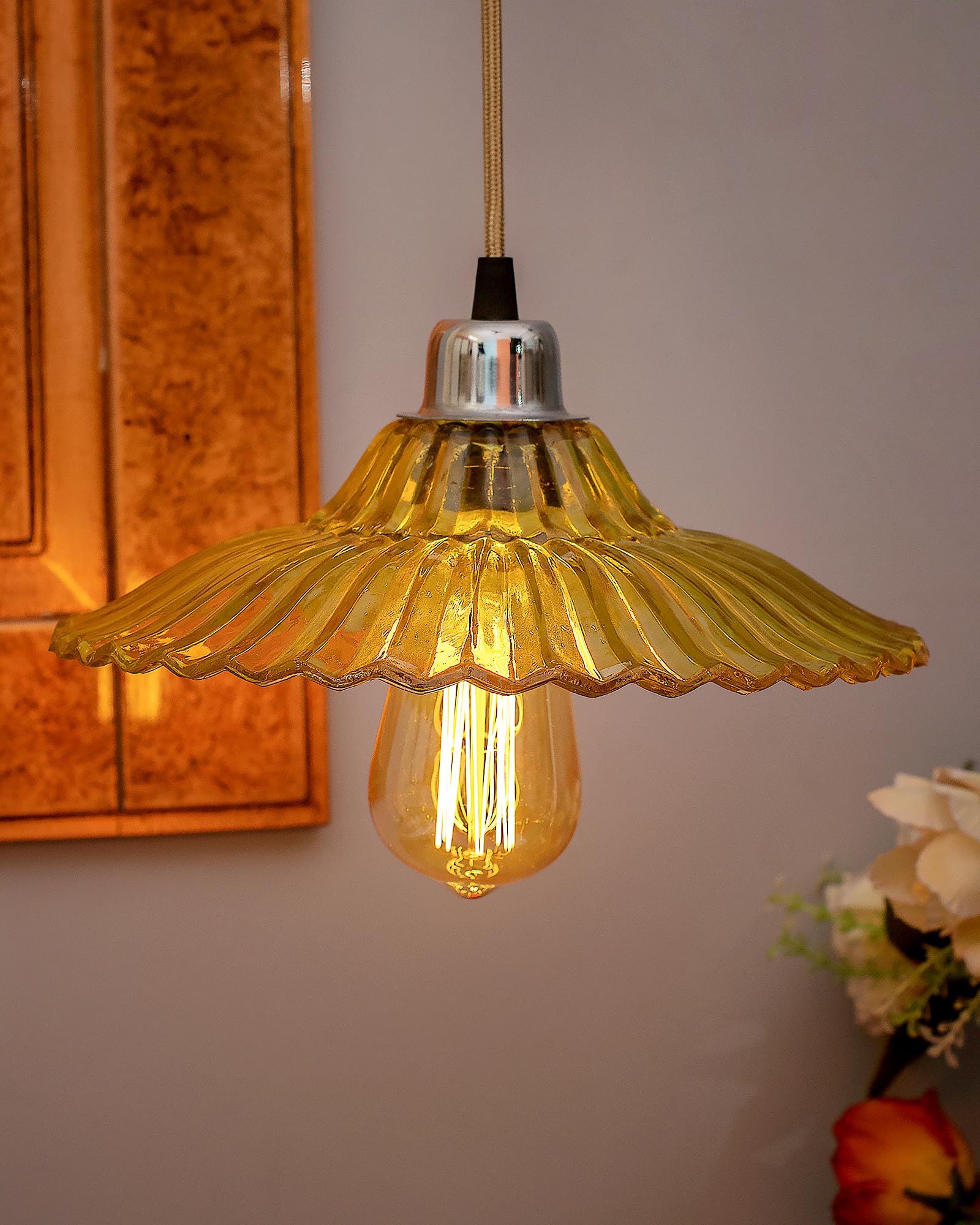 Vintage Yellow Pendant Light - Retro Industrial Chandelier -7