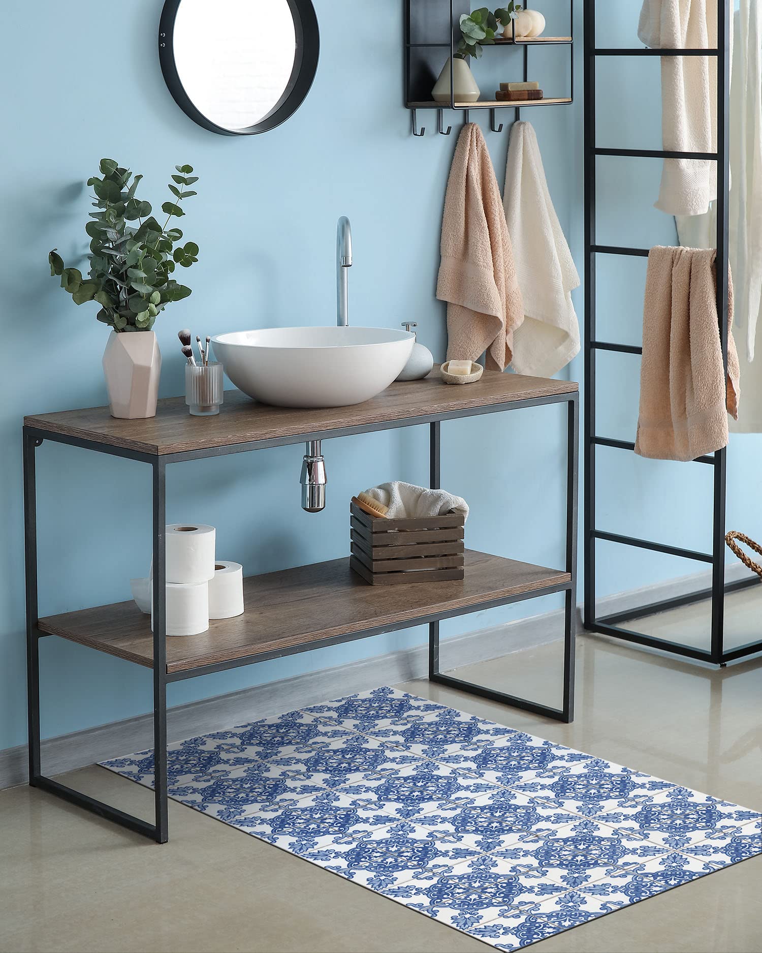 Panorama Alfombra Vinílica - Modelo Hidráulica Córdoba Azul 80x150 cm - Varios tamaños - Decoración Hogar, Cocina, Salón