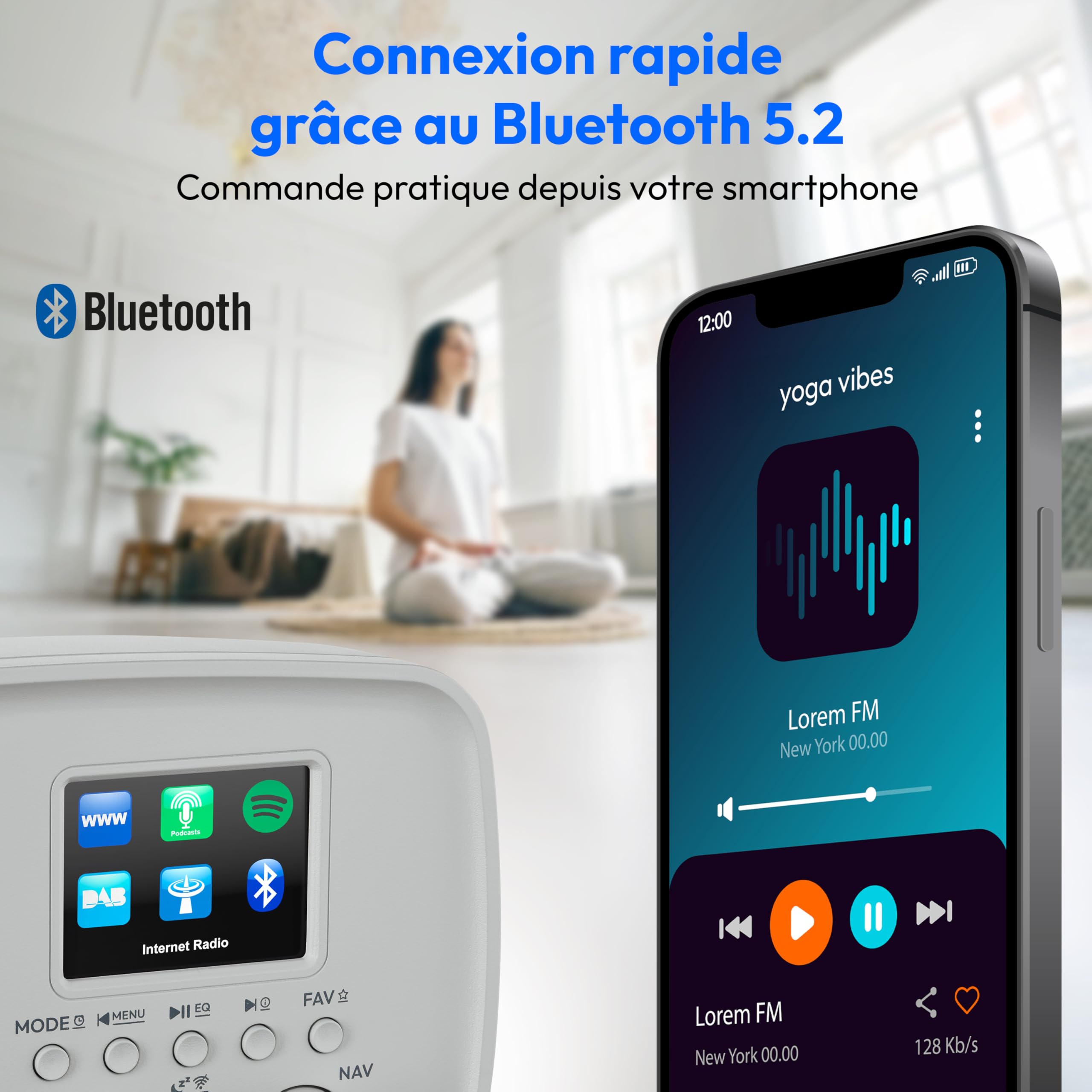 MEDION Radio Internet avec Dab+ IRE-1 (Dab+, Wi-FI, FM, Bluetooth, étanche, antenne télescopique, Spotify Connect, réveil, minuterie, dimmer) Gris