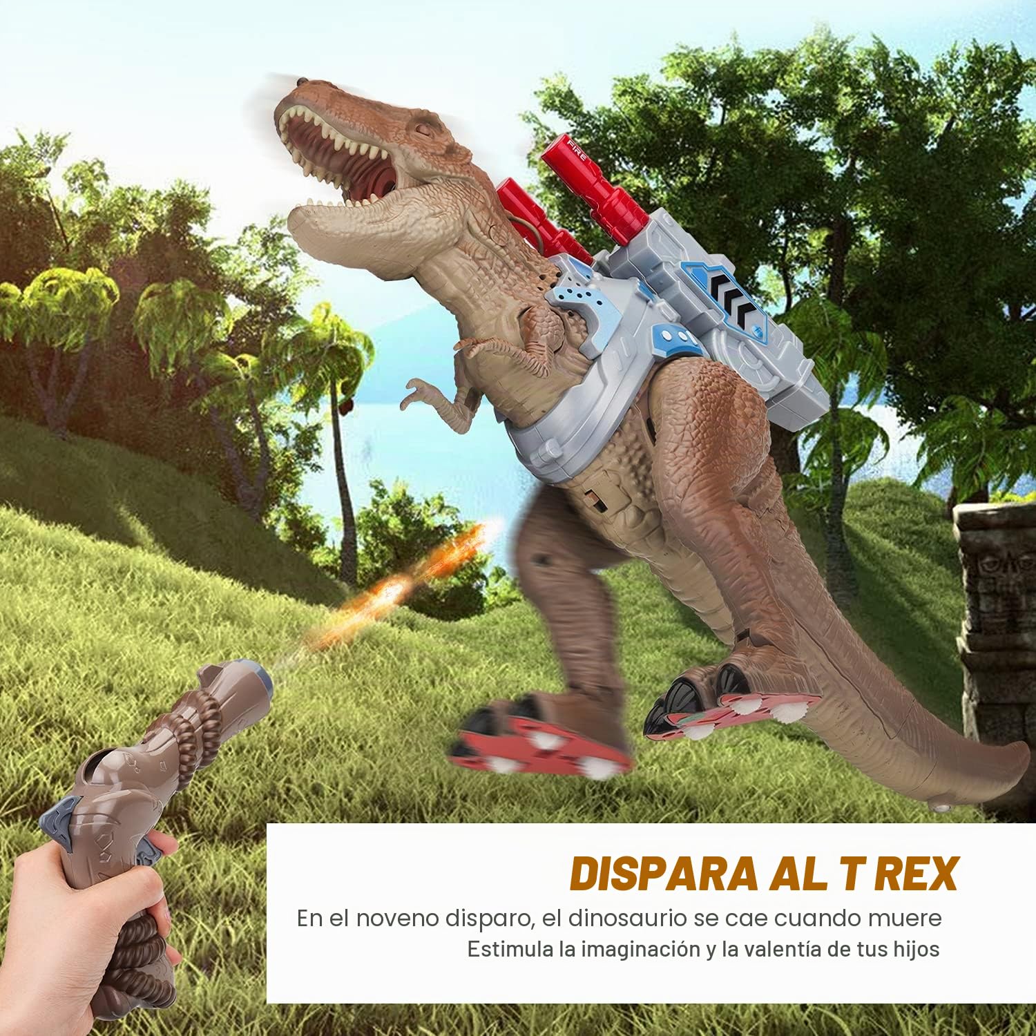 Smalody Juguete de Dinosaurio con Control Remoto - Juguetes Animales T-Rex | Dinosaurio radiocontrolado con función de pulverización, juguete electrónico caminante con rugido realista