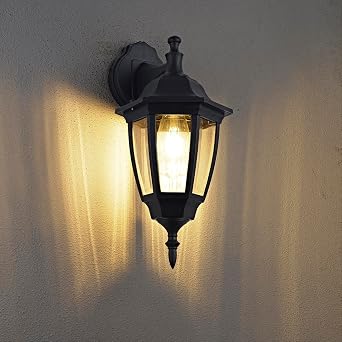 EBION Outdoor Wall Lights, E27 Outside Wall Lights Mains Powered,2 Pack | IP44 Outdoor Wall Lantern,Traditional Black Exterior Wall Sconce with Clear Shade,for Garden Porch Patio,(Bulb Not Included) [Energy Class A]