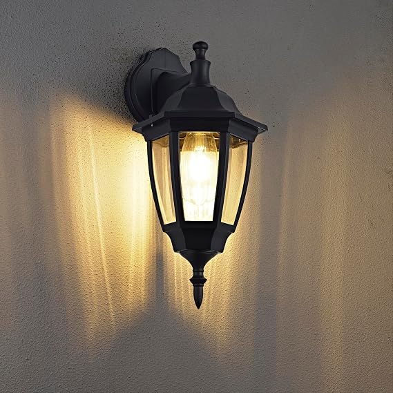 EBION Outdoor Wall Lights, E27 Outside Wall Lights Mains Powered,2 Pack | IP44 Outdoor Wall Lantern,Traditional Black Exterior Wall Sconce with Clear Shade,for Garden Porch Patio,(Bulb Not Included) [Energy Class A]